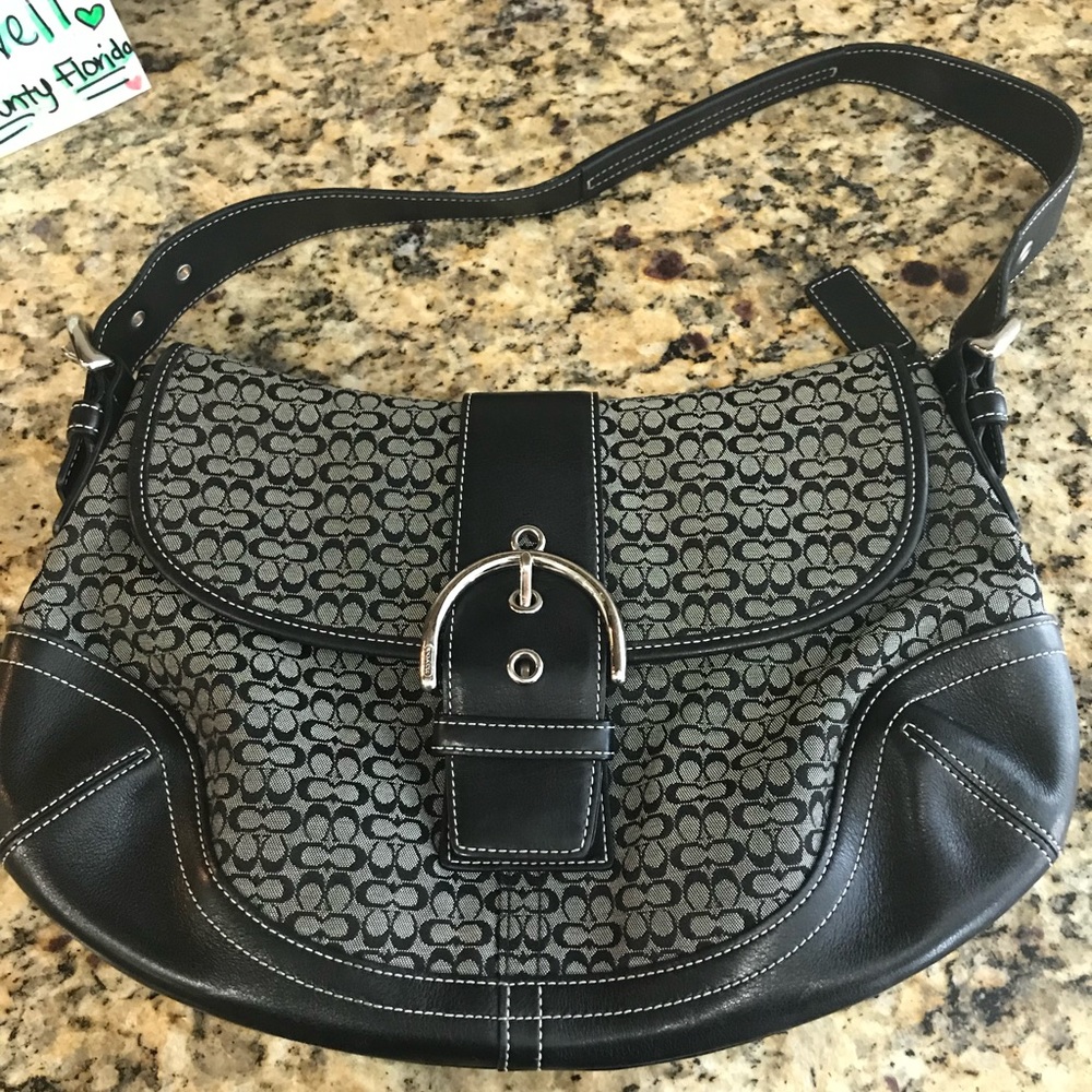 Coach Black Jacquard & Leather Hobo Bag